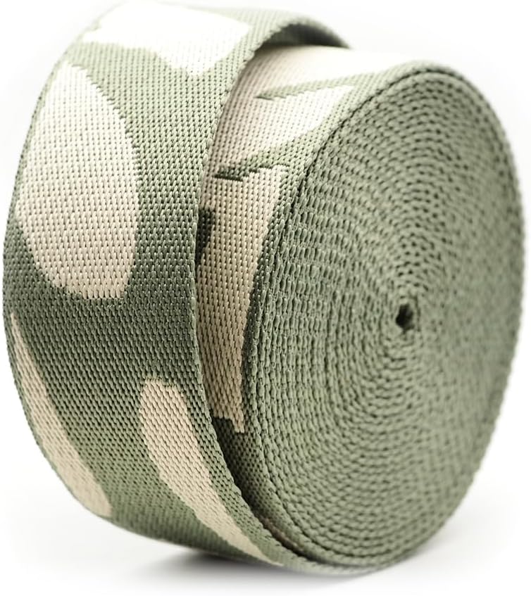 CRAFTMEMORE 1.5 Inches Cotton Poly Webbing Strap, Nature Leaf Pattern Heavy Webbing for Arts and Crafts, Bag Strap (Olive Green Ivory x 5 Yards) - Image 3